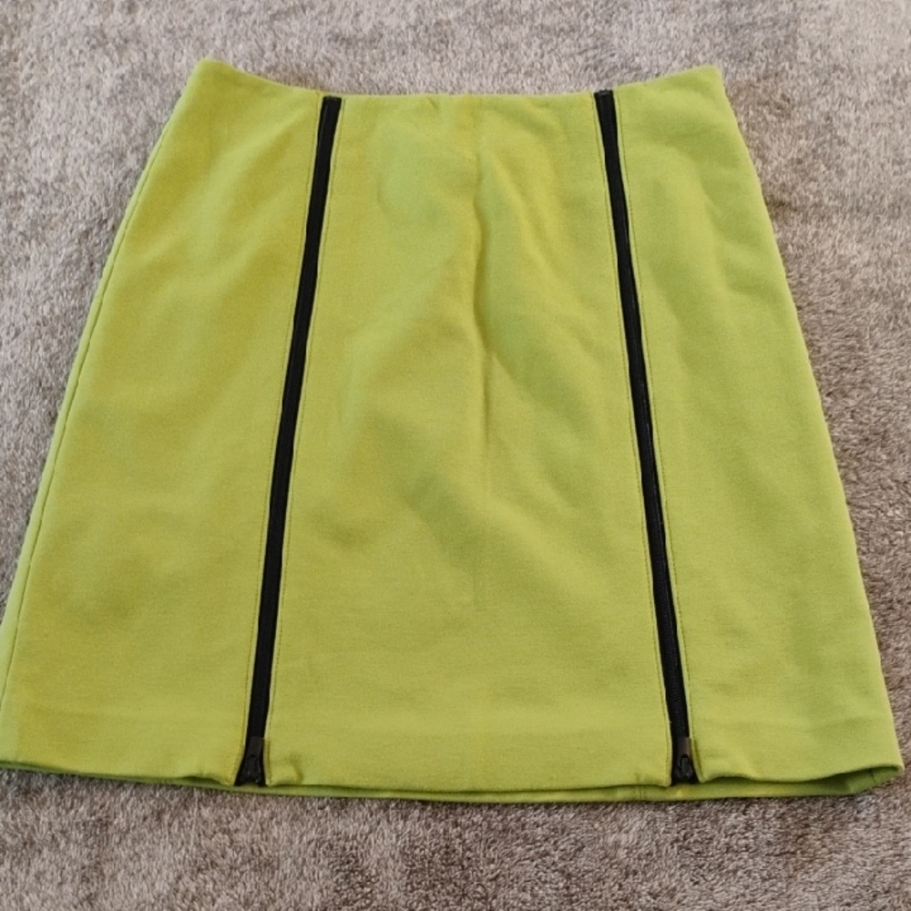 Worth Double Zipper Chartreuse Skirt